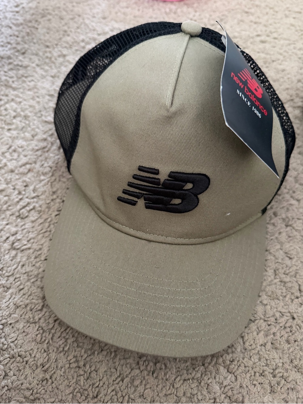 New Balance Olive Front Black Mesh Snapback Hat